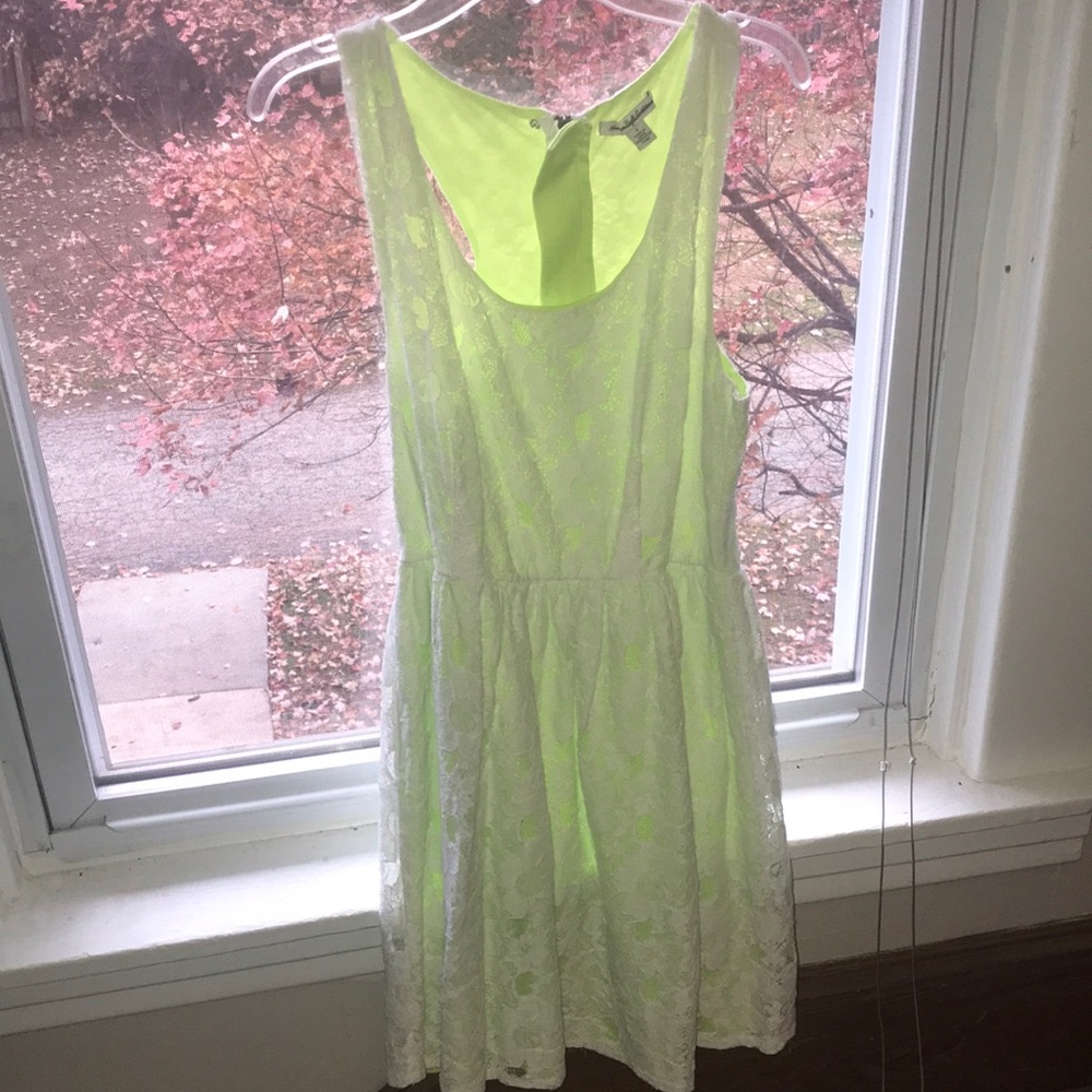 White and green lace dress